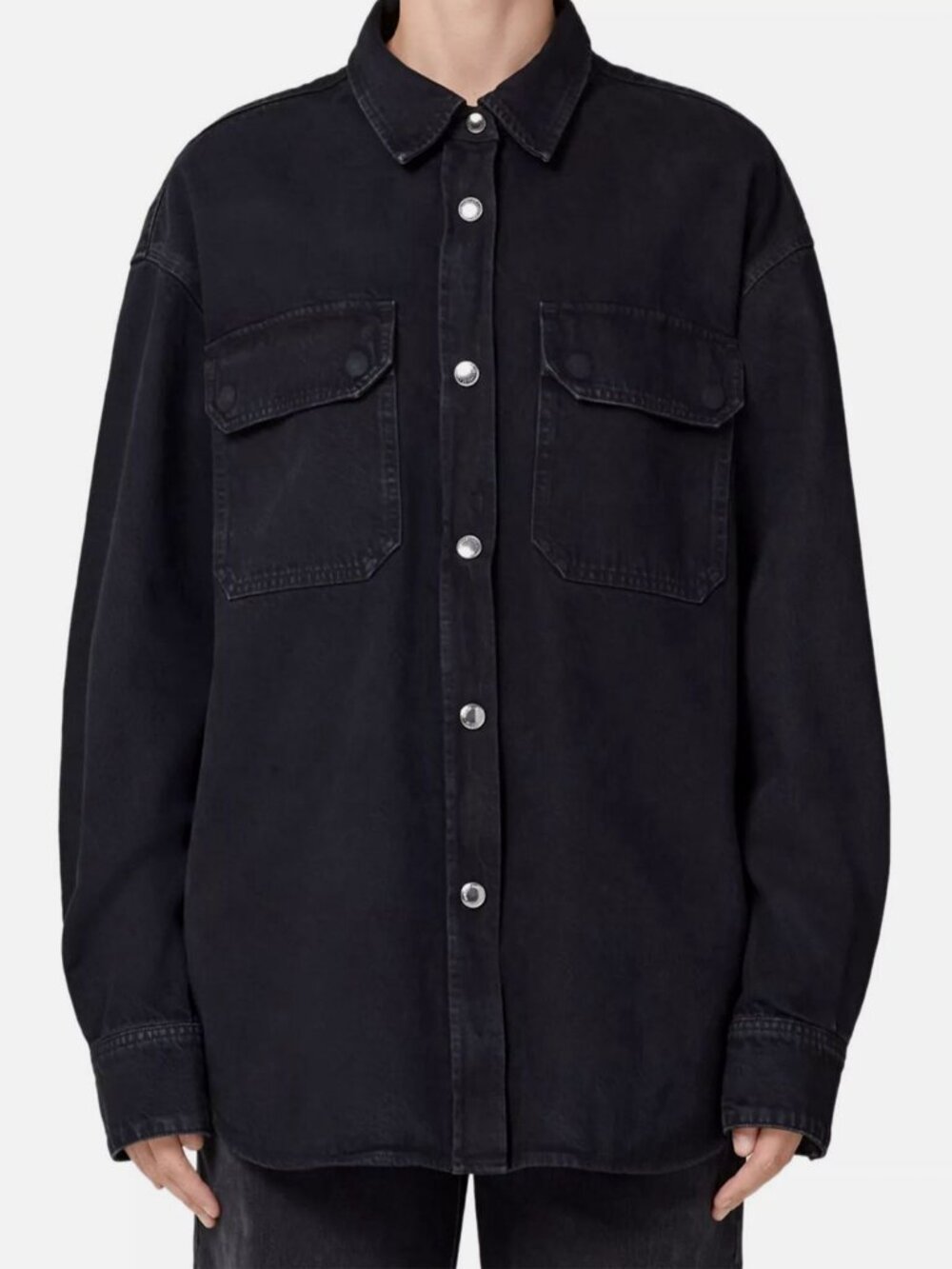 Agolde Women's Black Camryn Denim Shirt Top Size Large